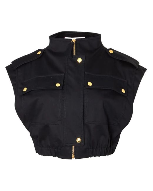 Carolina Herrera Black Zip-Up Cropped Cargo Gilet