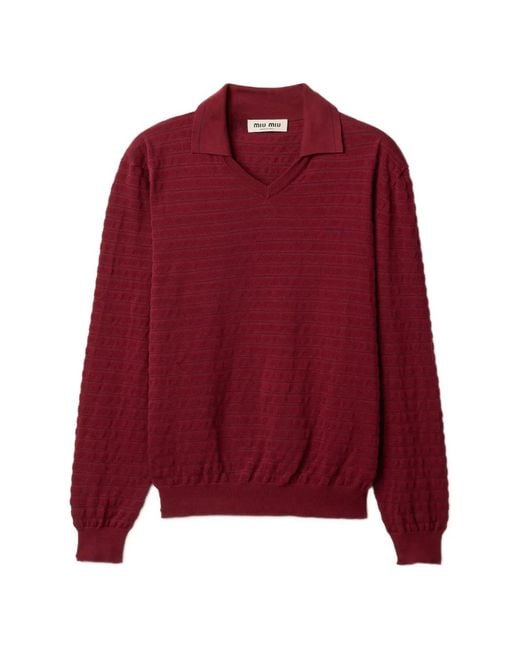 Miu Miu Red Pull En Coton À Col V