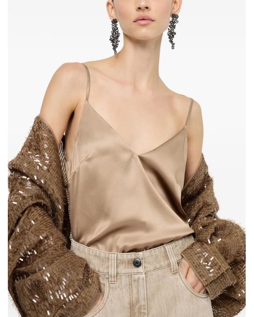 Brunello Cucinelli Natural Stretch-Silk Tank Top