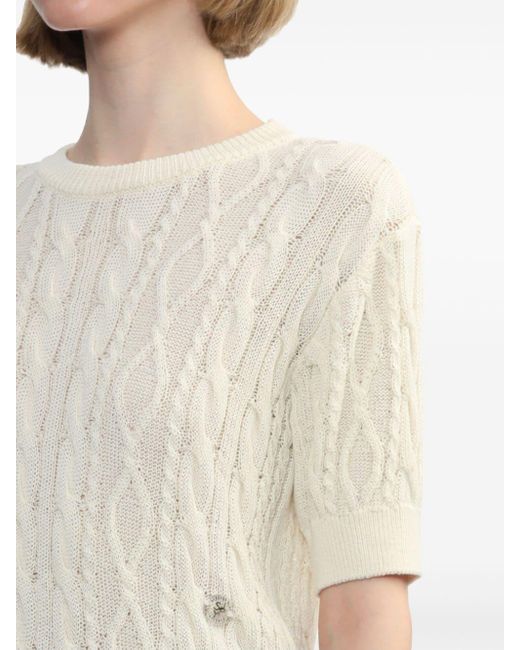 SJYP White Crew-neck Cable-knit Top