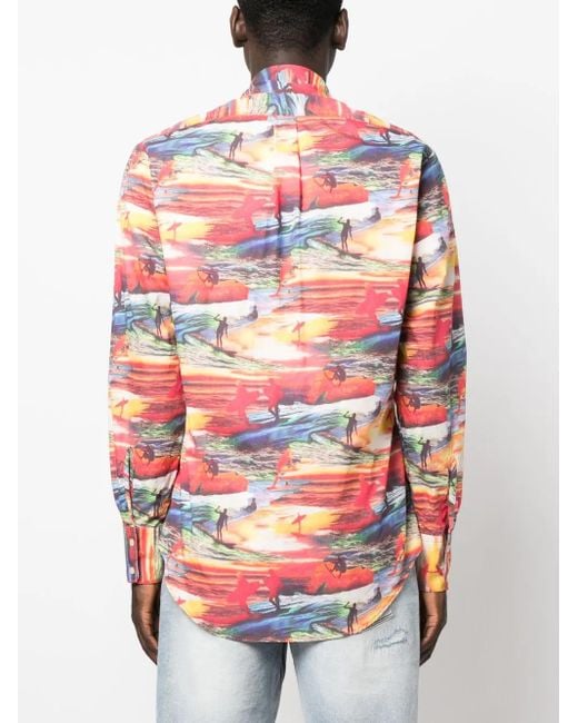 ERL Red Sunset-Print Cotton Shirt for men