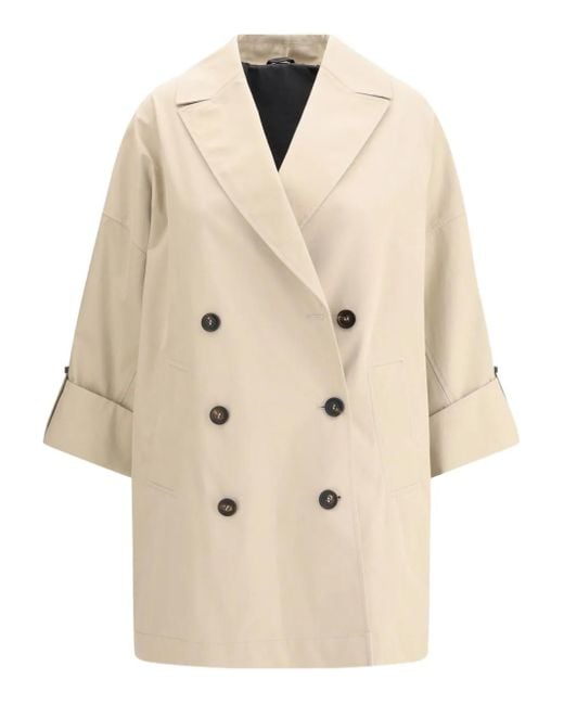 Brunello Cucinelli Natural Embellished Sleeve Midi Trench Coat