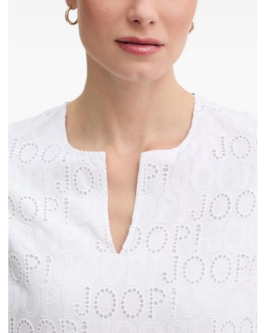 Joop! White Beljana Broderie-Anglaise Logo-Print Top