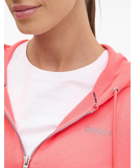 DKNY Red Drawstring Zip-Up Hoodie
