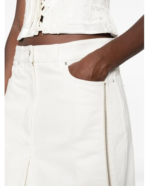 Rabanne White Zip-Detail Denim Midi Skirt