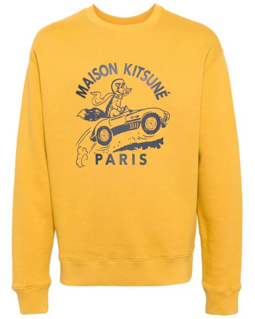 Maison Kitsuné Yellow Racing Fox Cotton Sweatshirt for men