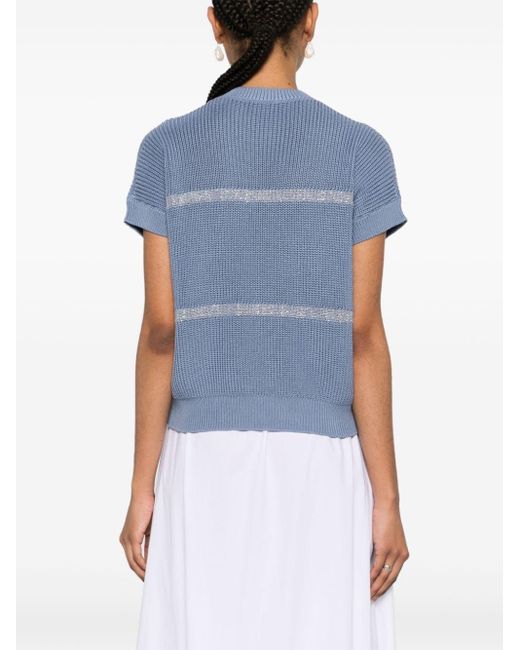Peserico Blue Striped Ribbed-knit Jumper