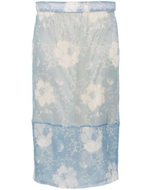 Plan C Blue Floral-print Midi Skirt