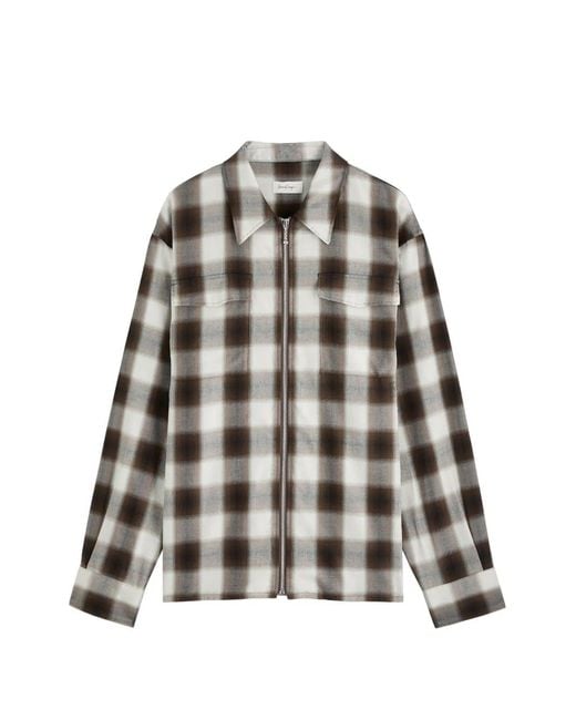Second/Layer Brown Checked Zip-Up Shirt for men