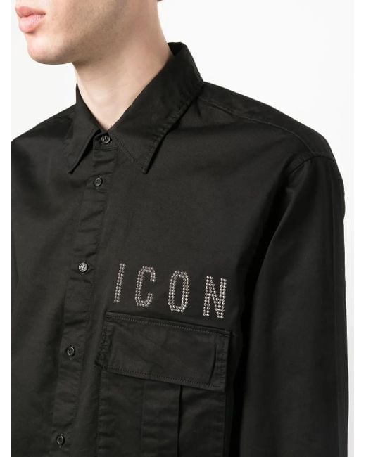 DSquared² Black Slogan-Embellished Long-Sleeve Shirt for men