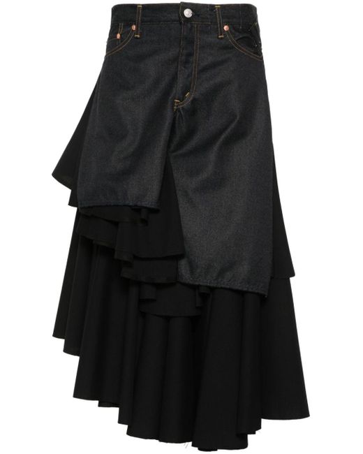 Jupe mi-longue à volants Junya Watanabe en coloris Black