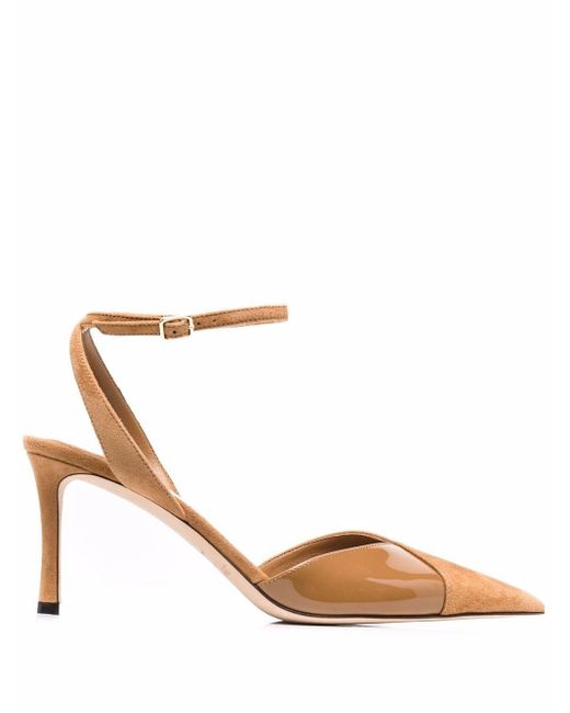 Jimmy Choo Leather Cass 85mm Ankle-strap Pumps in Brown | Lyst UK