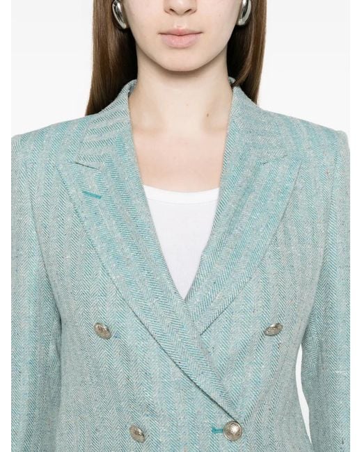 Tagliatore Blue Double-Breasted Herringbone Jacket