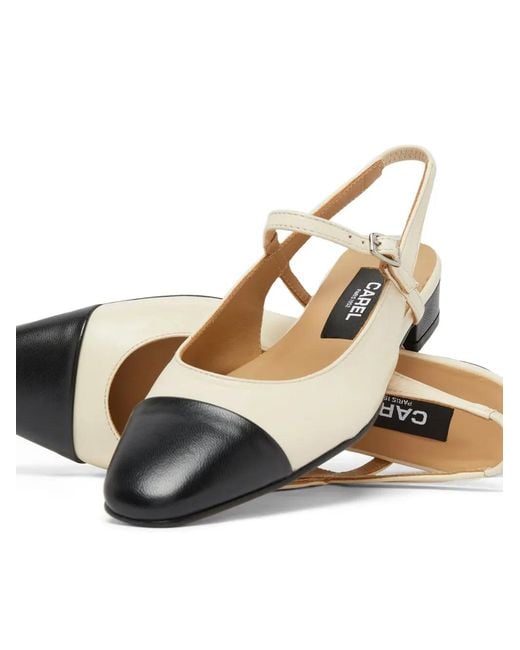 CAREL PARIS Metallic Cap-Toe Slingback Flats Pumps