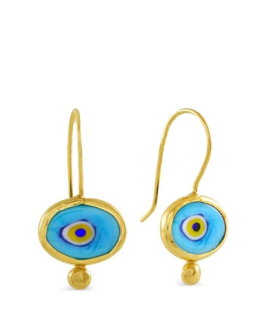 Ottoman Hands Blue Alara Evil Eye Drop Earrings