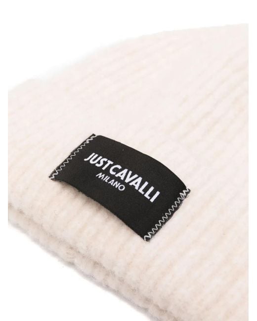 Just Cavalli Natural Logo-Patch Knitted Beanie