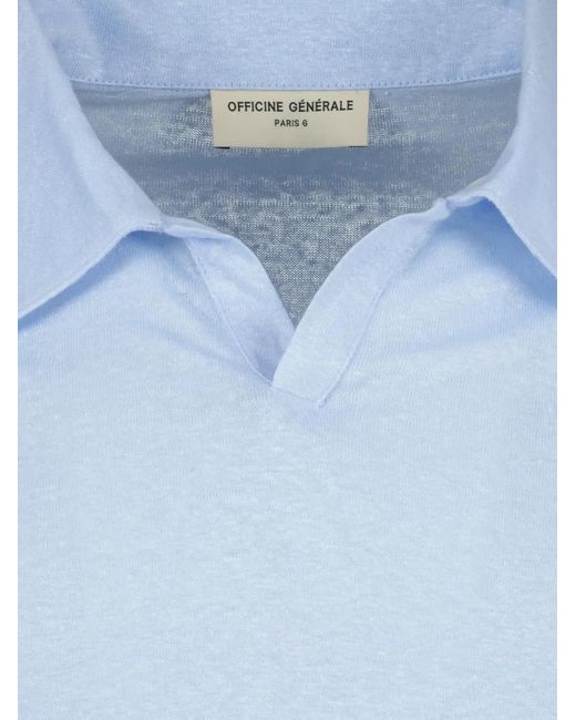 Officine Generale Blue Johnny Short-Sleeve Polo Shirt for men