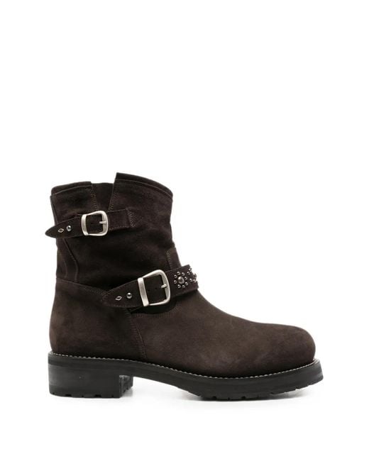 Second/Layer Black Buckled Studded Boots for men