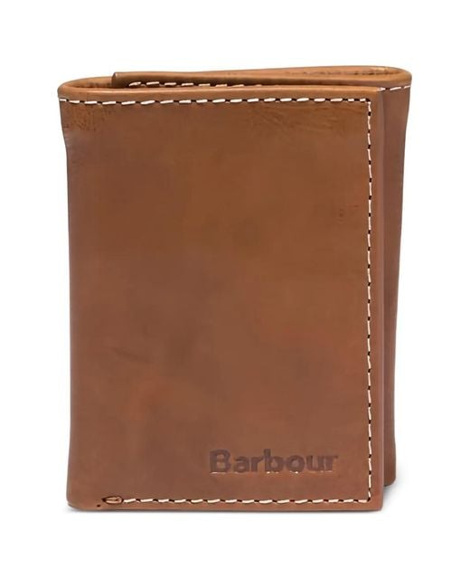 Barbour Brown Bywell Stitched-Leather Bi-Fold Wallet for men