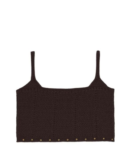 A PAPER KID Brown Studded Knitted Top