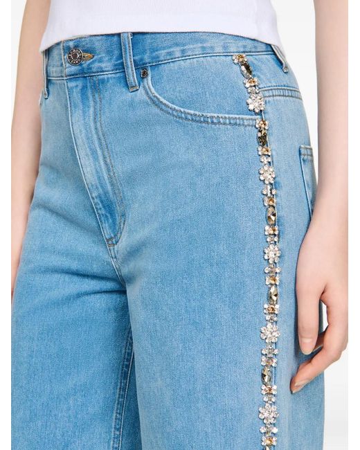 Sandro Blue Rhinestone Wide-Leg Jeans