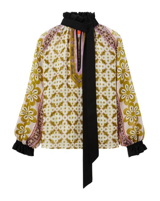 LaDoubleJ Metallic Cerere Ruffled High-Neck Blouse