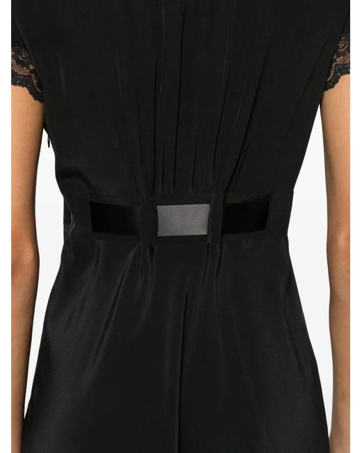 Rixo Black Robe Longue Marlice Bordée De Dentelle
