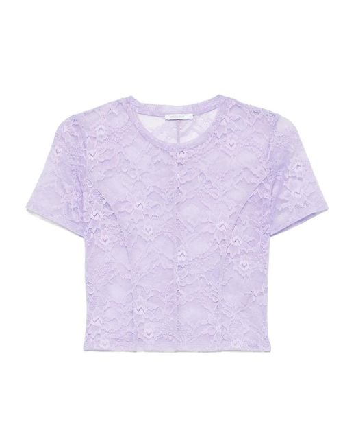 Patrizia Pepe Purple Lace Jersey T-Shirt