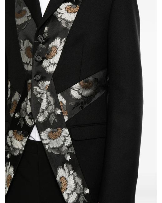 McQueen Black Floral-Jacquard Panelled Jacket for men