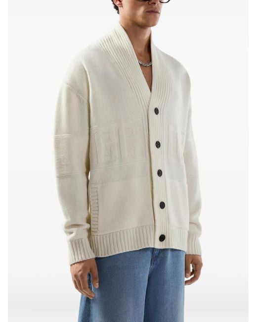 Gcds Natural Buttoned V-Neck Cardigan for men