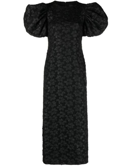 ROTATE BIRGER CHRISTENSEN Midi-jurk Met Bloemen Jacquard in het Black