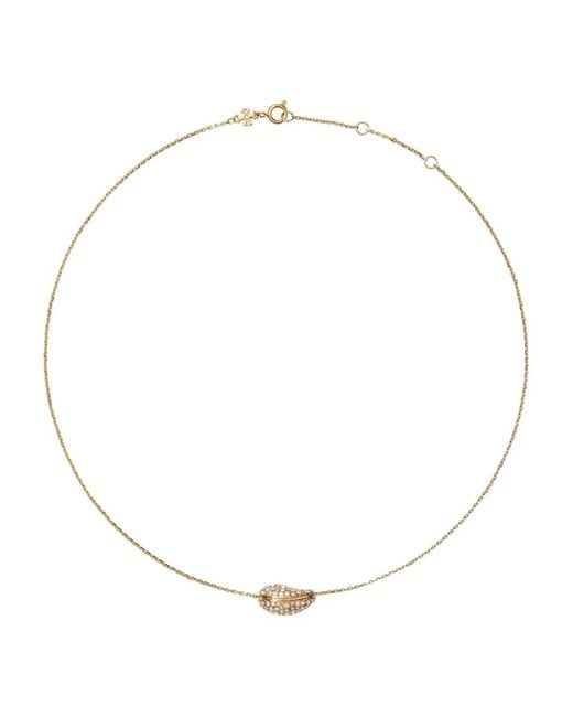 Tory Burch White Pierced Pavé Pendent Necklace