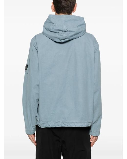 C P Company Blue Zip-Fastening Lens-Detail Hoodie for men