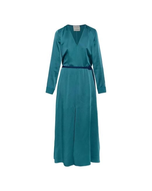 Forte_forte Blue Belted V-Neck Maxi Dress