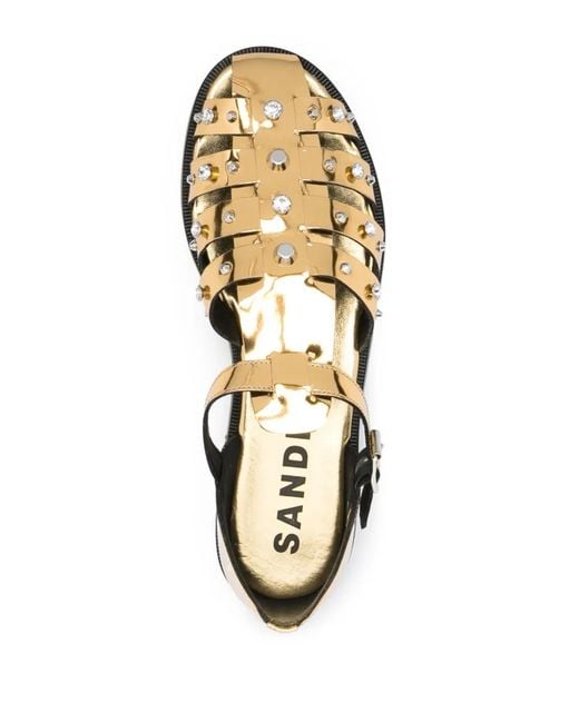 Sandro Yellow Olyma Studded Metallic Caged Sandals