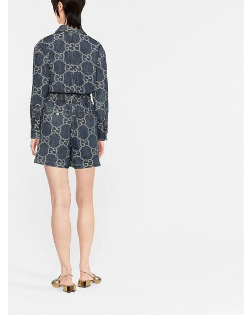 Gucci Blue Jumbo GG Denim Playsuit