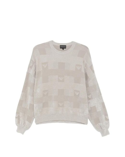 Emporio Armani White Logo-Patterned Jacquard Sweater for men