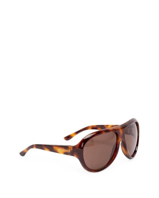 Gucci Brown Tortoiseshell-Effect Pilot-Frame Sunglasses