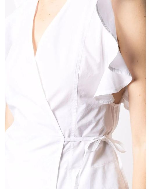 Ganni White Ruffled-Sleeve Wrap Top