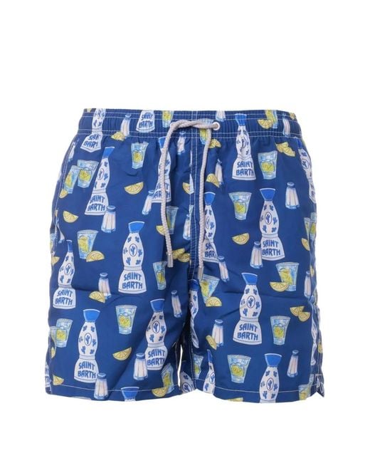 Mc2 Saint Barth Blue Graphic-Print Swim Shorts for men