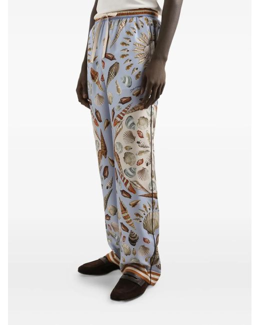 Dolce & Gabbana White Shell-Print Pajama Trousers for men