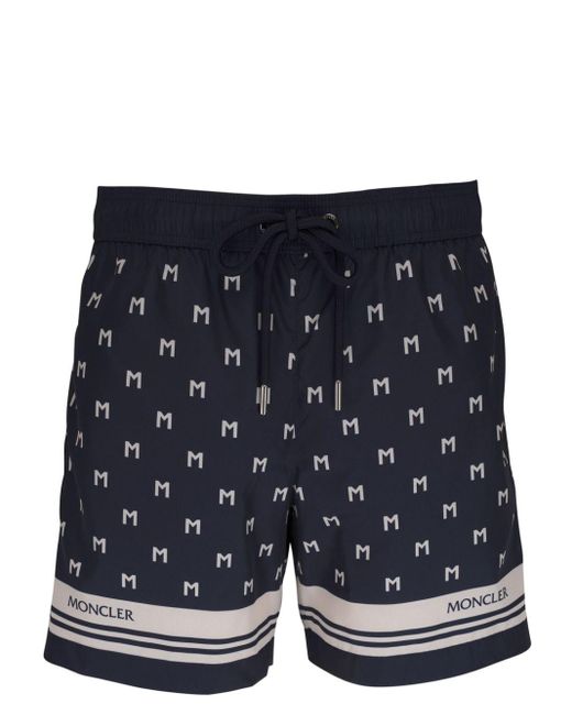 Moncler Blue Monogram-print Swim Shorts for men