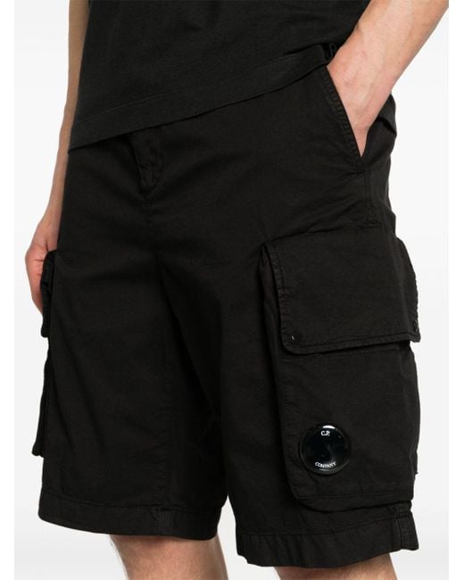 C P Company Black Twill Stretch Cargo Shorts for men