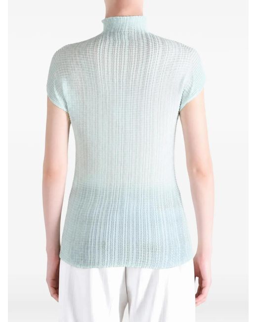 Issey Miyake Blue Wooly Pleats-68 Pleated High-Neck Top