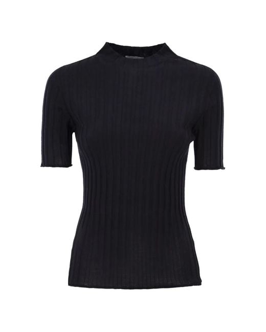 Peserico Black Short-Sleeved Ribbed Woollen Jumper