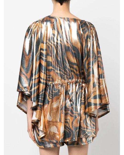 Alberta Ferretti Gray Swirl Print Metallic Top