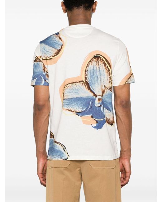 Paul Smith Blue Orchid-print Cotton T-shirt for men