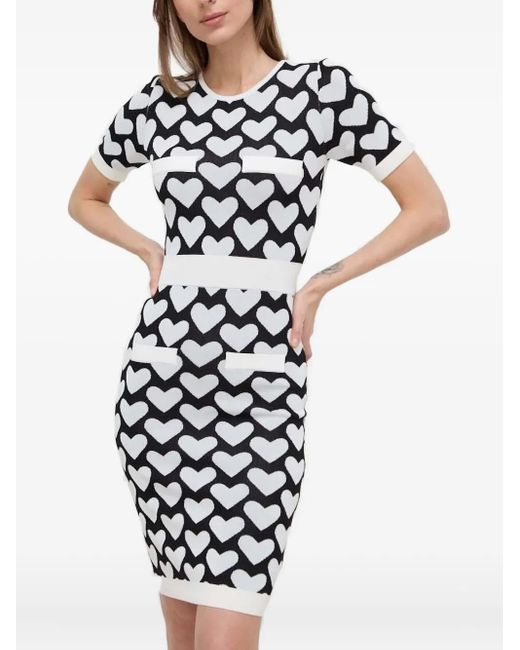 Silvian Heach White Heart-Print Short-Sleeve Mini Dress