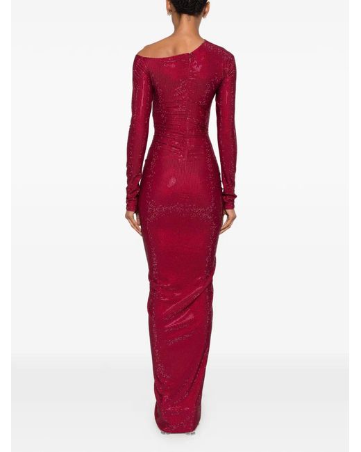 Miron Red Crystal-Embellished Flower-Accent Maxi Dress