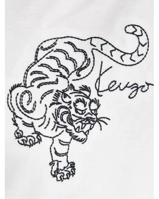 KENZO White Embroidered-Tiger T-Shirt